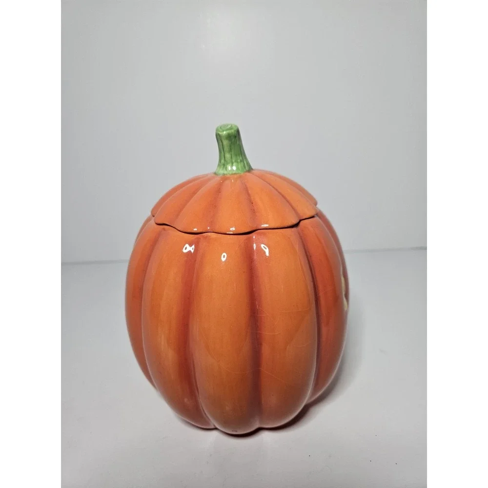 Hallmark Halloween Pumpkin Ceramic Cookie Jar Jack O Lantern Spider Vintage 7in